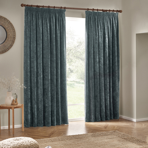 Heavy Chenille Pencil Pleat, Marine - Ready Made Curtains - Image 3